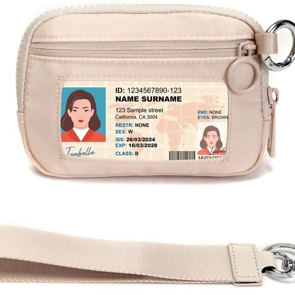 Beige Mini Zip Card Case for Women with ID Window Coin Purse Lightweight Wallet - Picture 1 of 8